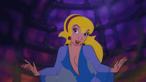 A Cartoon Of A Woman With Blonde Hair And Blue Eyes GIF