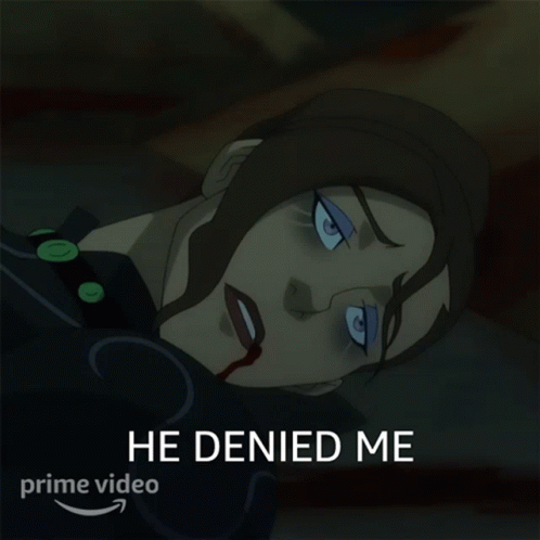 A Cartoon Of A Woman With Blood On Her Face And The Words He Denied Me GIF