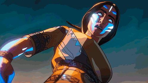 A Cartoon Of A Woman With Blue Eyes And A Yellow Shirt GIF