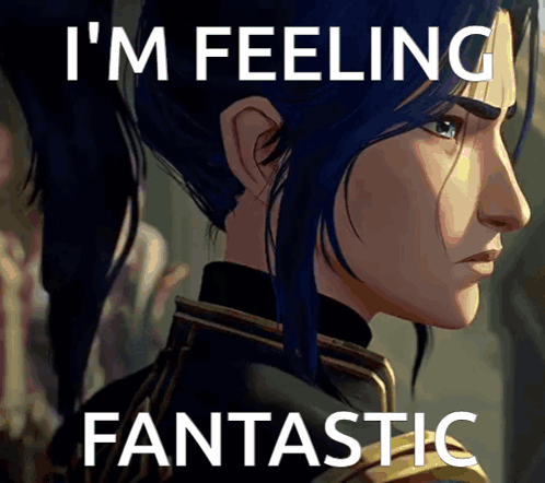 A Cartoon Of A Woman With Blue Hair And The Words I 'M Feeling Fantastic GIF