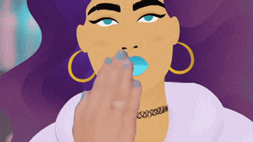 Cartoon Woman With Blue Nail Polish And Hoop Earrings GIF