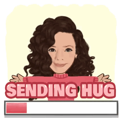 a cartoon of a woman with curly hair and the words sending hug