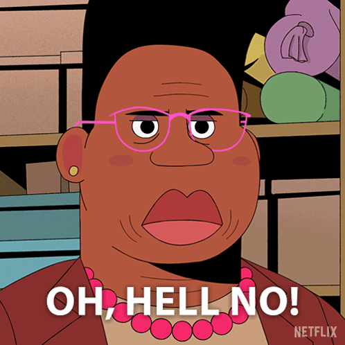 A Cartoon Of A Woman With Glasses And A Necklace Says Oh Hell No GIF