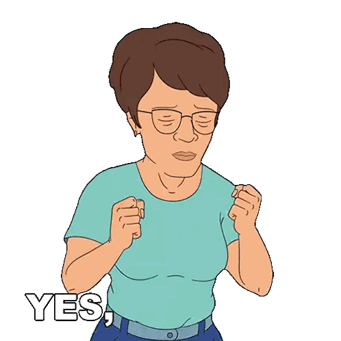 a cartoon of a woman with glasses says yes yes yes