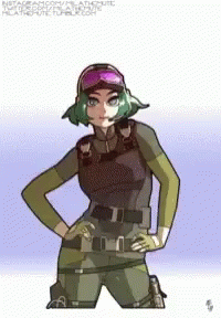 A Cartoon Of A Woman With Green Hair And A Hat GIF