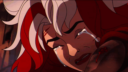 A Cartoon Of A Woman With Red Hair And White Hair Crying GIF