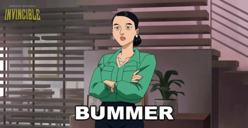 A Cartoon Of A Woman With The Name Bummer On Her Shirt GIF