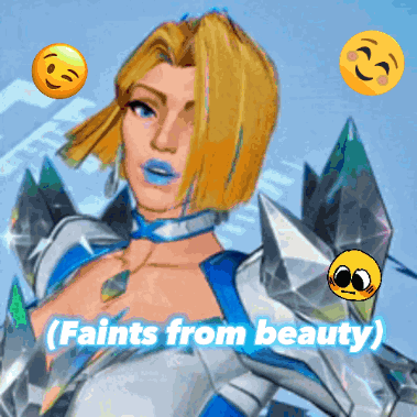 A Cartoon Of A Woman With The Words " Faints From Beauty " On The Bottom GIF