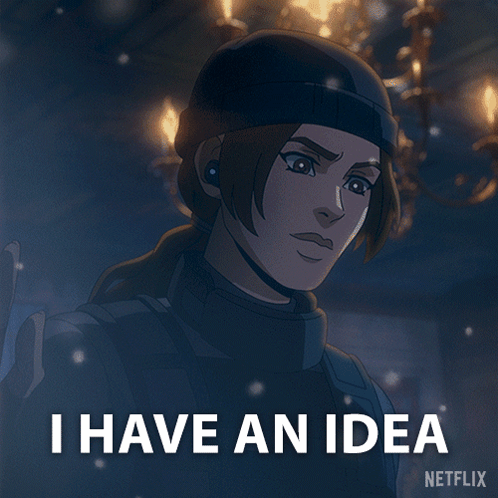 A Cartoon Of A Woman With The Words " I Have An Idea " Above Her GIF