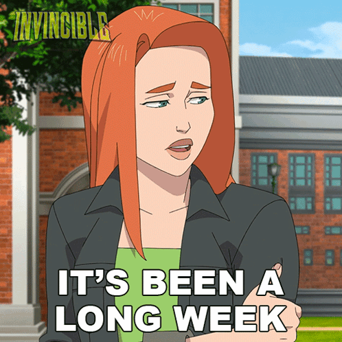 A Cartoon Of A Woman With The Words It 'S Been A Long Week GIF