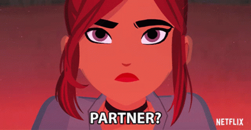 A Cartoon Of A Woman With The Words Partner Written On The Bottom GIF
