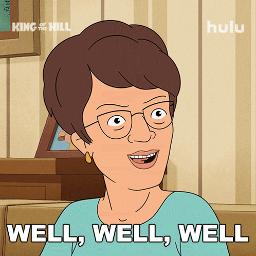 A Cartoon Of A Woman With The Words Well Well Well GIF