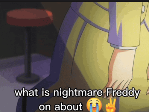 A Cartoon Of A Woman With The Words " What Is Nightmare Freddy On About " GIF