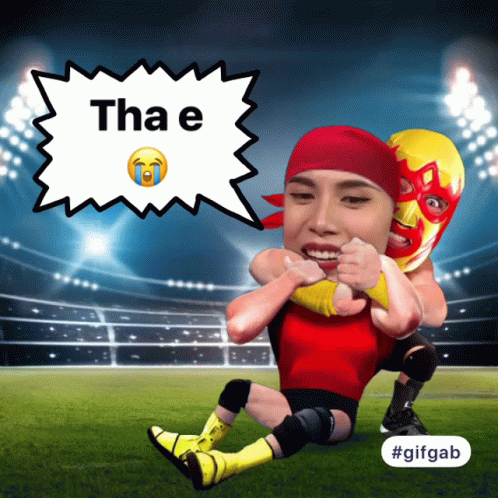 A Cartoon Of A Wrestler With A Speech Bubble That Says Thae GIF