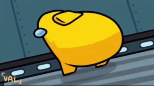 Yellow Among Us Character Walking On Staircase GIF