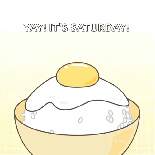 A Cartoon Of A Yellow Egg Laying On Top Of A Bowl Of Rice GIF