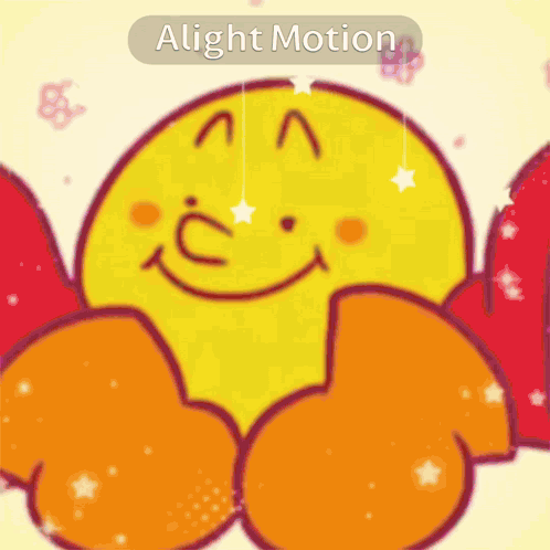 A Cartoon Of A Yellow Smiley Face With Red Wings And The Words " Alight Motion " On The Bottom GIF