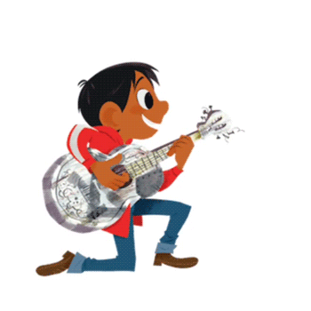 A Cartoon Of A Young Boy Playing A Guitar With Music Notes Coming Out Of It GIF