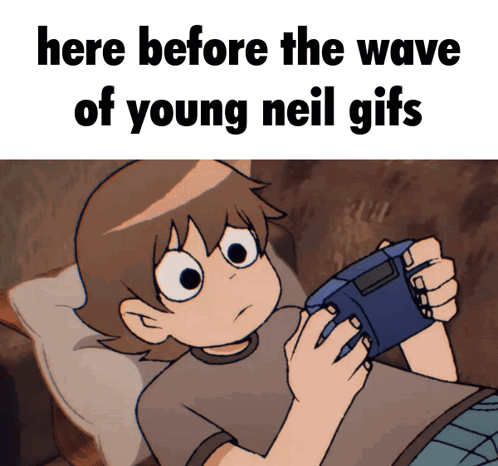 A Cartoon Of A Young Neil Playing A Video Game With The Caption " Here Before The Wave Of Young Neil Gifs " GIF