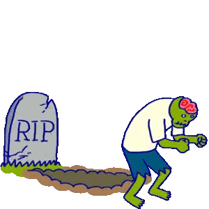 a cartoon of a zombie jumping over a rip grave