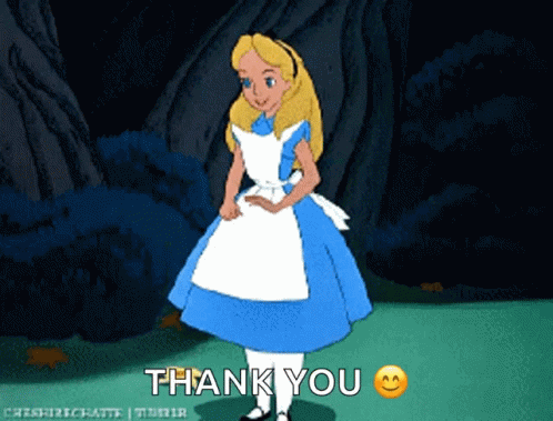 A Cartoon Of Alice In Wonderland Says Thank You GIF