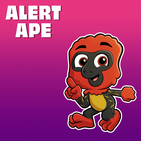 Cartoon Ape Giving Thumbs Up With Alert Ape Text GIF