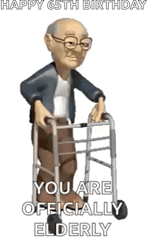 A Cartoon Of An Elderly Man Using A Walker . GIF