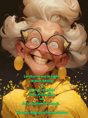 A Cartoon Of An Elderly Woman With Glasses And A Quote From Charles-Augustin Sainte-Beuve GIF