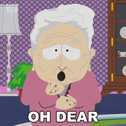 A Cartoon Of An Elderly Woman With The Words Oh Dear Below Her GIF
