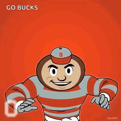 A Cartoon Of An Ohio State Buckeyes Mascot Raising His Arms In The Air GIF