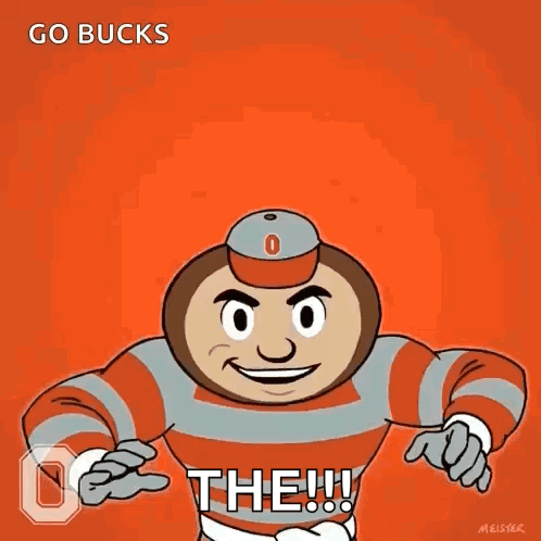 a cartoon of an ohio state mascot with his arms in the air