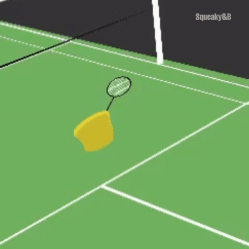 A Cartoon Of An Orangutan Holding A Badminton Racquet GIF