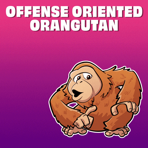 A Cartoon Of An Orangutan With The Words Offense Oriented Orangutan Above It GIF