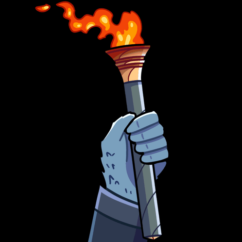 a cartoon of an owl holding a torch with a flame coming out of it