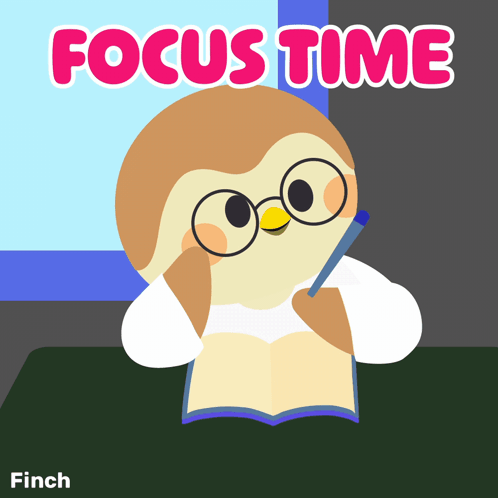 A Cartoon Of An Owl Reading A Book With The Words Focus Time Behind It GIF