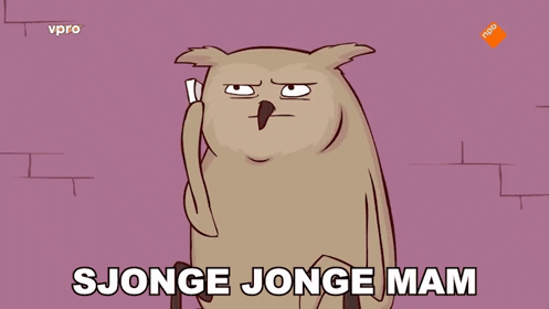 A Cartoon Of An Owl Talking On A Cell Phone With The Words Sjonge Jonge Mam Below Him GIF