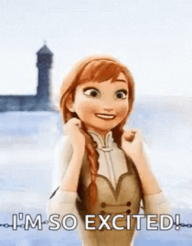A Cartoon Of Anna From Frozen Is Smiling And Saying `` I 'M So Excited '' . GIF