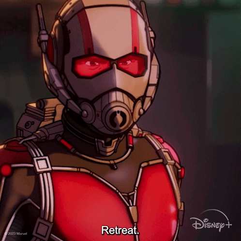 Ant Man Saying Retreat In Disney+ Ad GIF