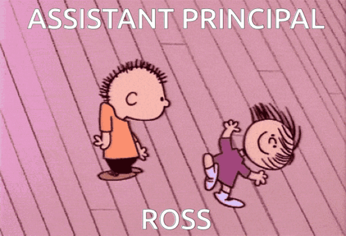 A Cartoon Of Assistant Principal Ross Standing Next To A Little Girl GIF