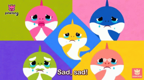 A Cartoon Of Baby Sharks Crying And The Words Sad Sad GIF