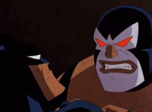 A Cartoon Of Bane Screaming At Batman With His Mouth Wide Open GIF