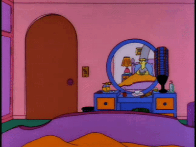 A Cartoon Of Bart Simpson Looking At Himself In A Mirror In A Bedroom GIF