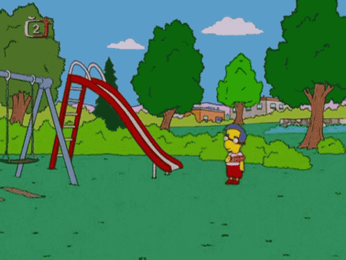 a cartoon of bart simpson playing with a frisbee in a park with the number 2 on it