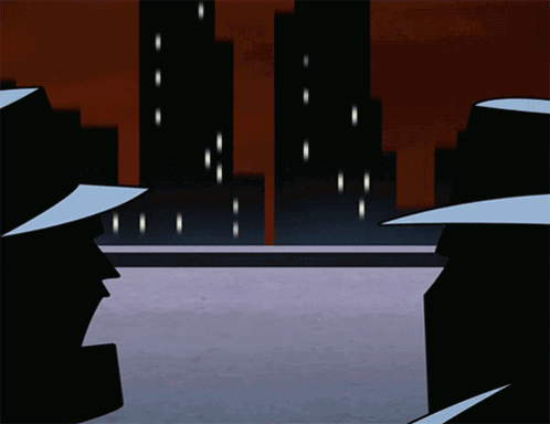 A Cartoon Of Batman Flying Over A City GIF