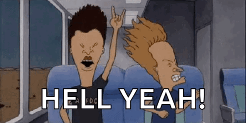 A Cartoon Of Beavis And Butthead Saying Hell Yeah While Sitting On A Plane GIF