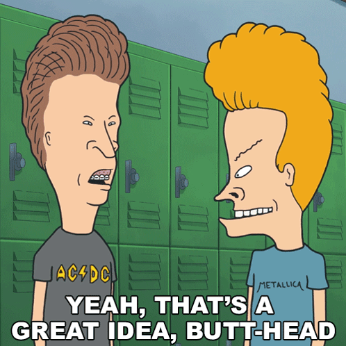 A Cartoon Of Beavis And Butthead Talking To Each Other GIF