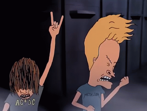 A Cartoon Of Beavis And Butthead With Ac Dc And Metallica Shirts On GIF