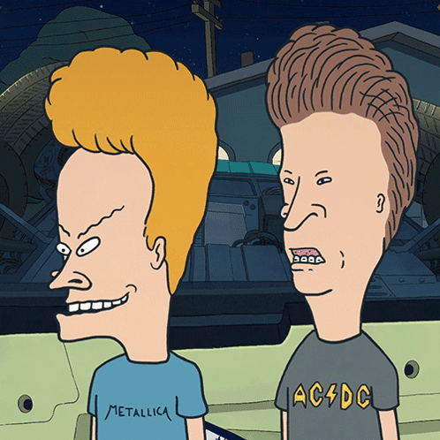 A Cartoon Of Beavis And Butthead With Metallica And Ac Dc Shirts GIF