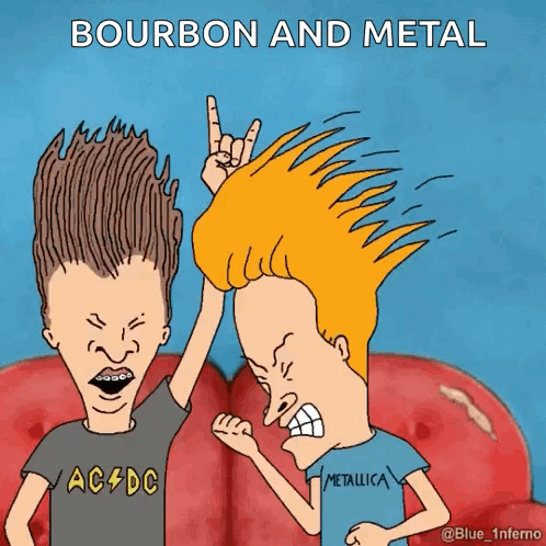 A Cartoon Of Beavis And Butthead With Metallica And Ac Dc Shirts GIF