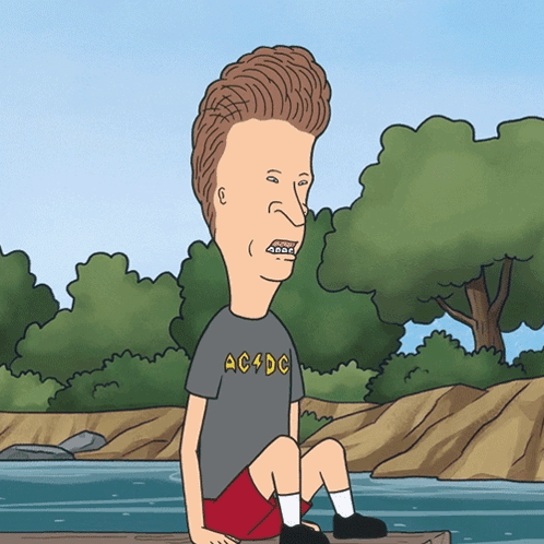 A Cartoon Of Beavis Wearing A Ac Dc T-Shirt GIF